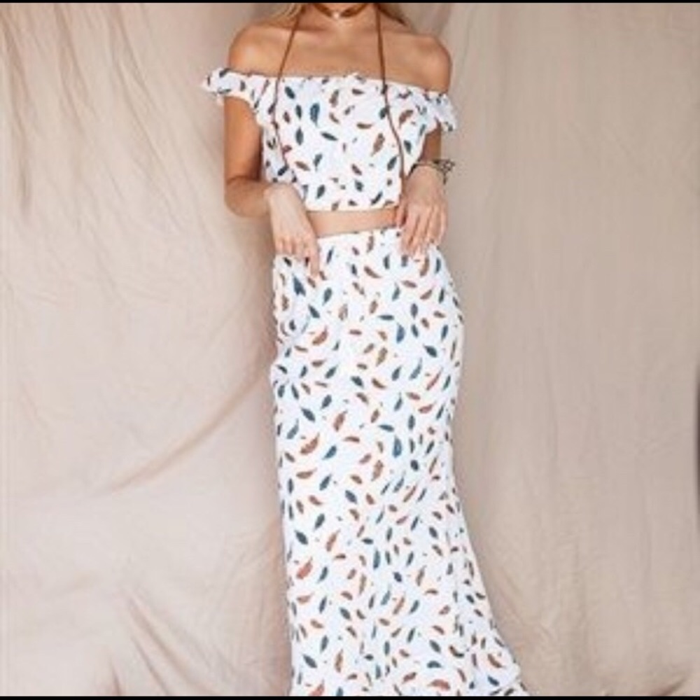 Plume Maxi skirt and matching crop top.